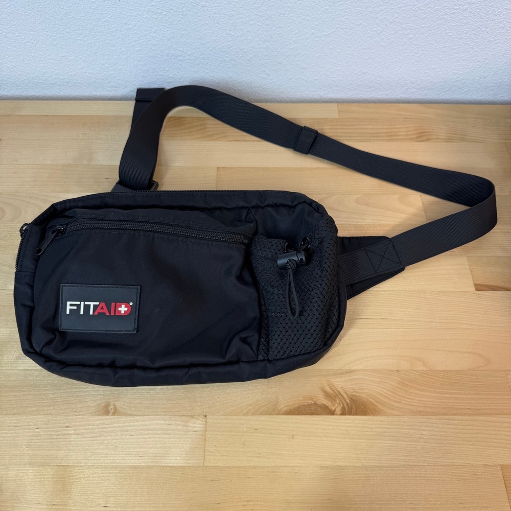 FITAID Black Nylon Tactical Hip Pack Waist Bag Adjustable Strap Mesh Pocket